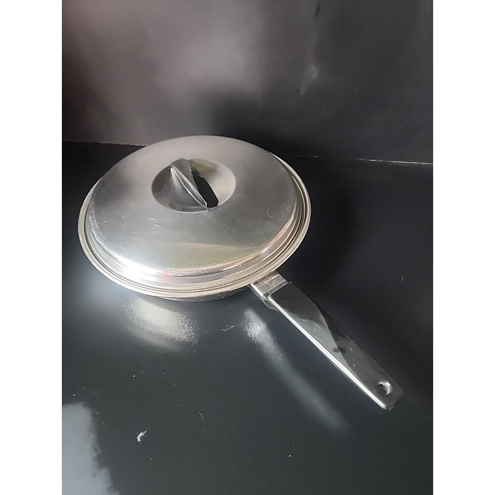Vtg Flint Ware 10" Skillet Frying Pan w/Lid Stainless Steel USA